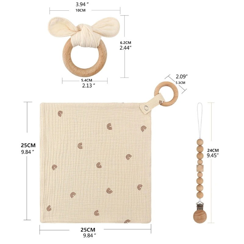 

1 Set Pacifier Clips Chain Cotton Baby Bibs Teether Saliva Towel Pacifier Chain Bunny Ear Wooden Baby Gym Ring Teething Bracelet