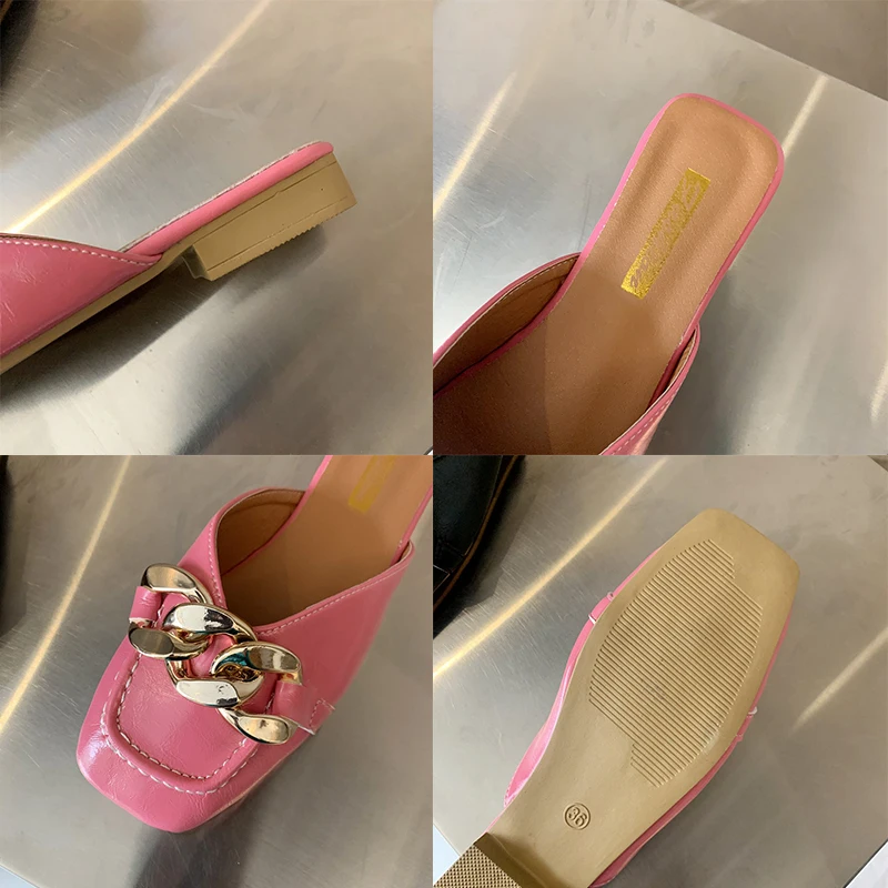 

Women Shoes Slippers For Home Female Flats Rubber Slippers Women Flip Flop Metal Decoration Slides Women Summer Footwear
