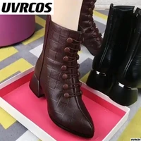 2022new midrange chunky ankle boots autumnwinter new pointy fashion martin boots with fleece middle aged mother boots for women