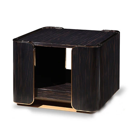 

High quality modern simple design wooden elegant table with drawers sqauare black night stand table for bedroom