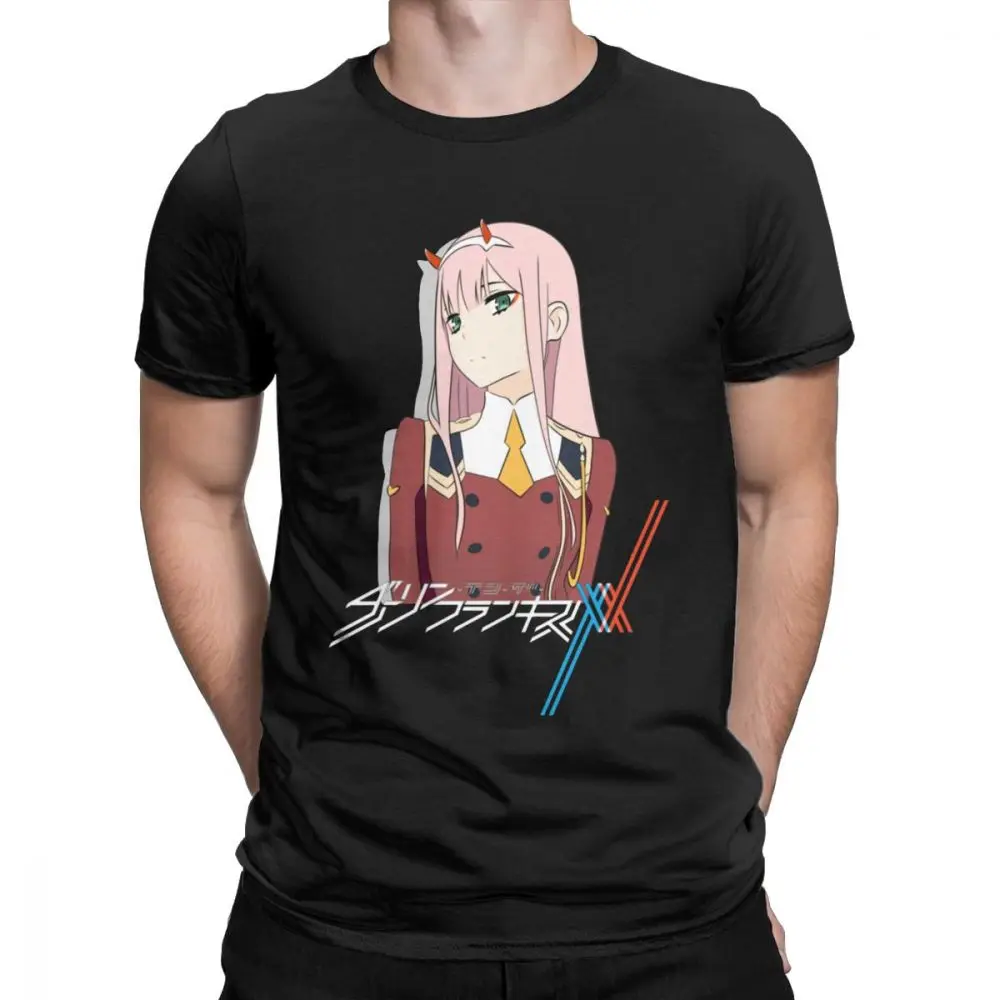 Darling In The Franxx 02, Мужская футболка, винтажные футболки, хлопок, с коротким рукавом, японская анимация, футболка, Новое поступление, топы - Цвет: Черный