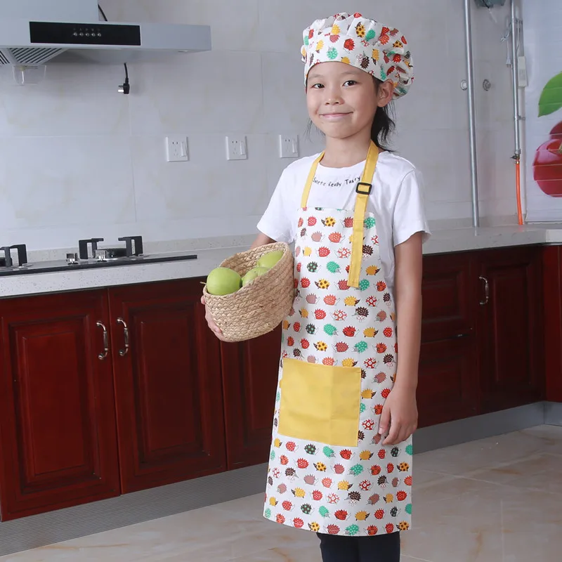 

2Pcs Cotton Home Baked Children's Apron Hat Set Parent-child Boys and Girls Cartoon Apron Painting Apron Cute Apron Little Chef