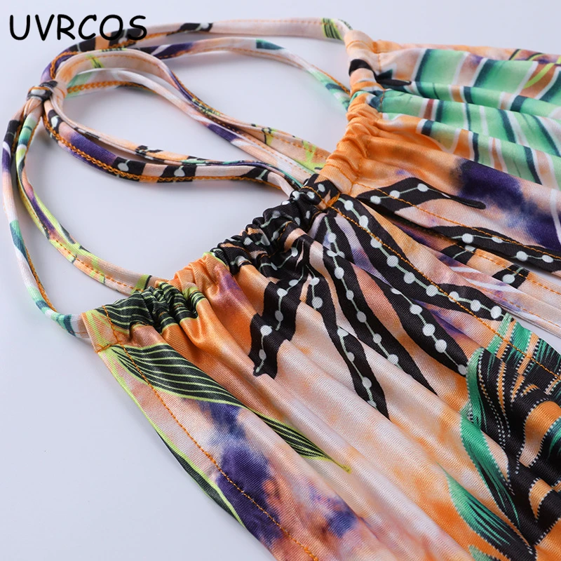 

Summer 2021 Casual Women Tracksuit Print Shorts Two Piece Set Bandage Halter Tops And Mini Skinny Shorts Suit 2 Piece Set Outfit