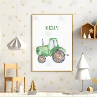 personalized name tractor boys canvas painting posters and prints gift wall art pictures for baby room home decorations