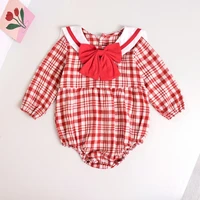baby girl bodysuits sailor collar autumn plaid princess newborn baby clothes for 0 2y girls jumpsuit kids baby outfits