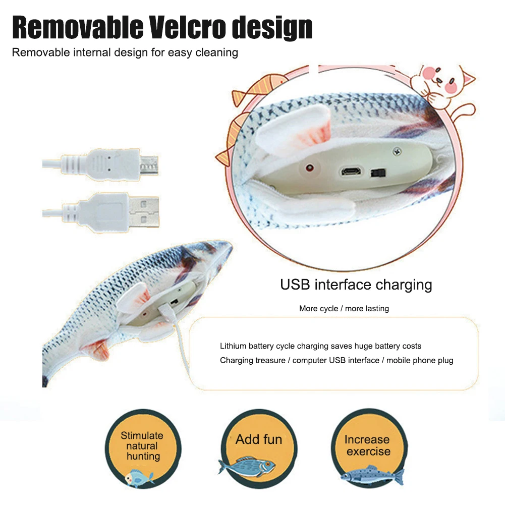 

Cat Wagging Fish Electric Realistic Plush Interactivity Fish Plush Toys Electronic Pet Toy P7Ding