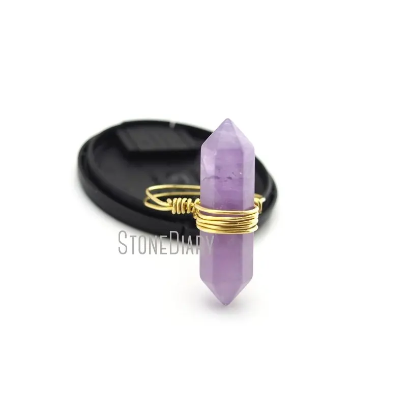 

RM13031, 10 шт., кольцо с легким аметистом, завернутое в проволоку, кольцо с гранями и двойной точкой цвета чистого золота, 6-8