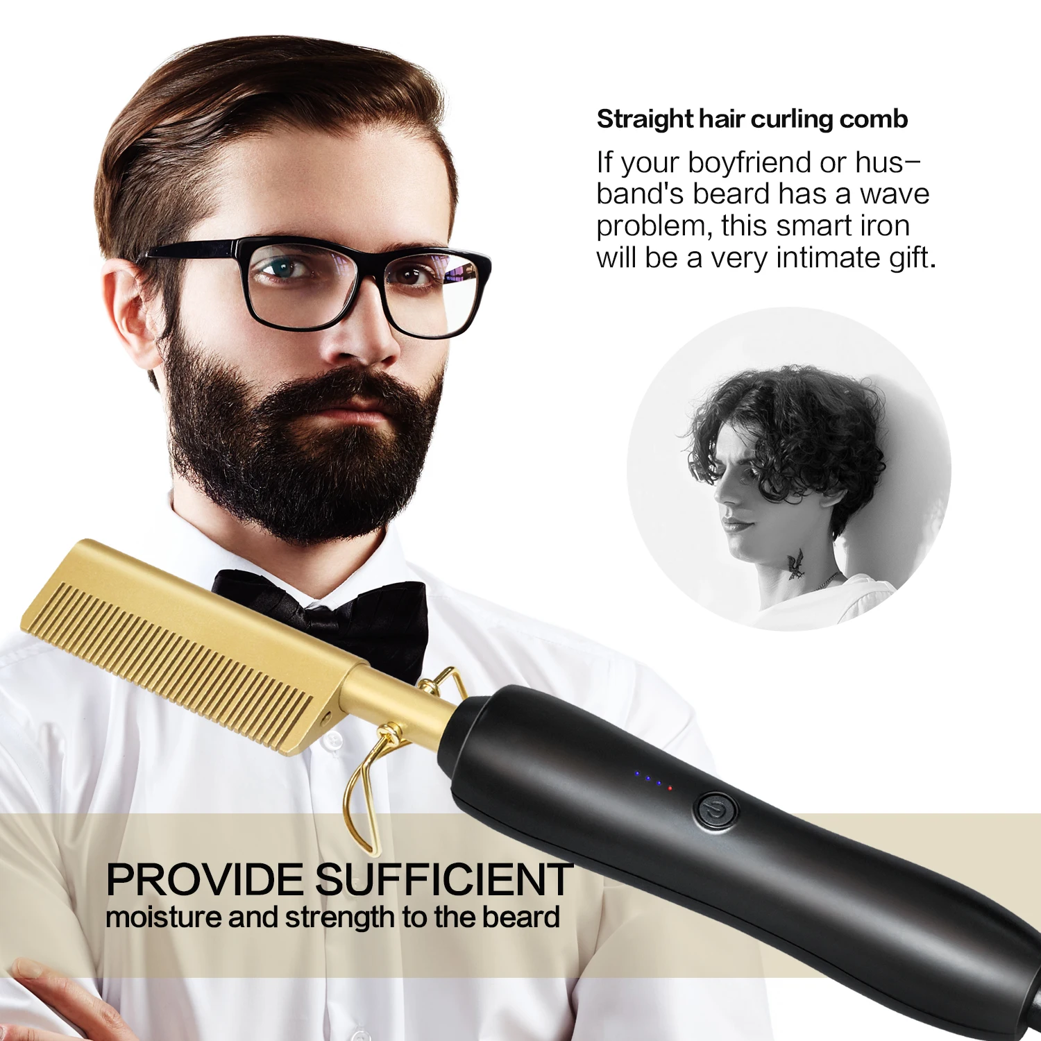 Beard Straightener Brush for Men Professional Straightening Salon Tool 3 in 1 Hair Straightener Brush Beard Straightening Comb