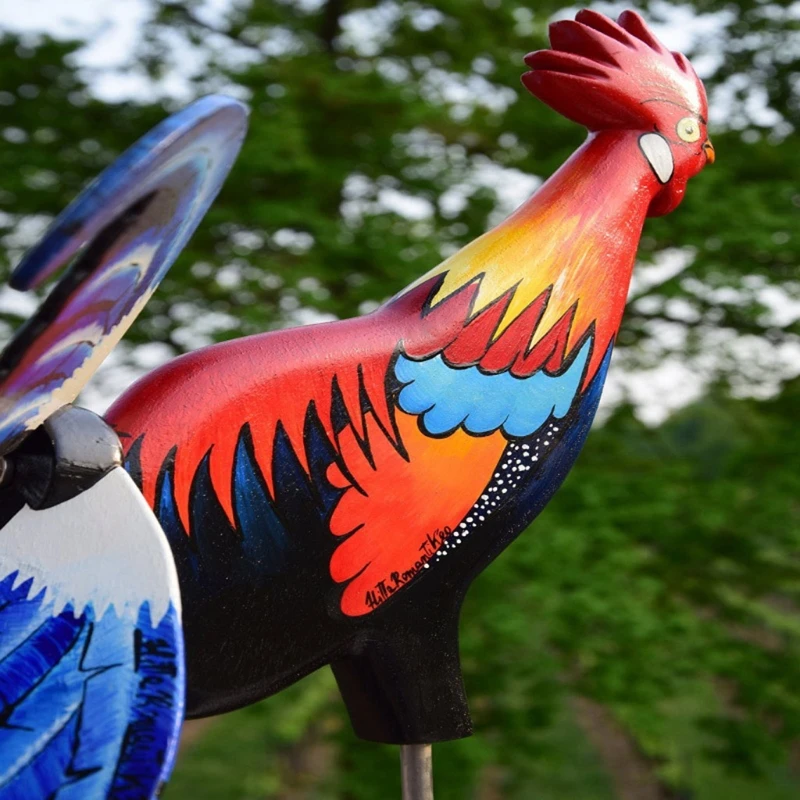 

Wooden Rooster Rotating Windmill Garden Ornament Wind Spinner Lawn Insert Decor Stake Yard Vertical Patio Sculpture