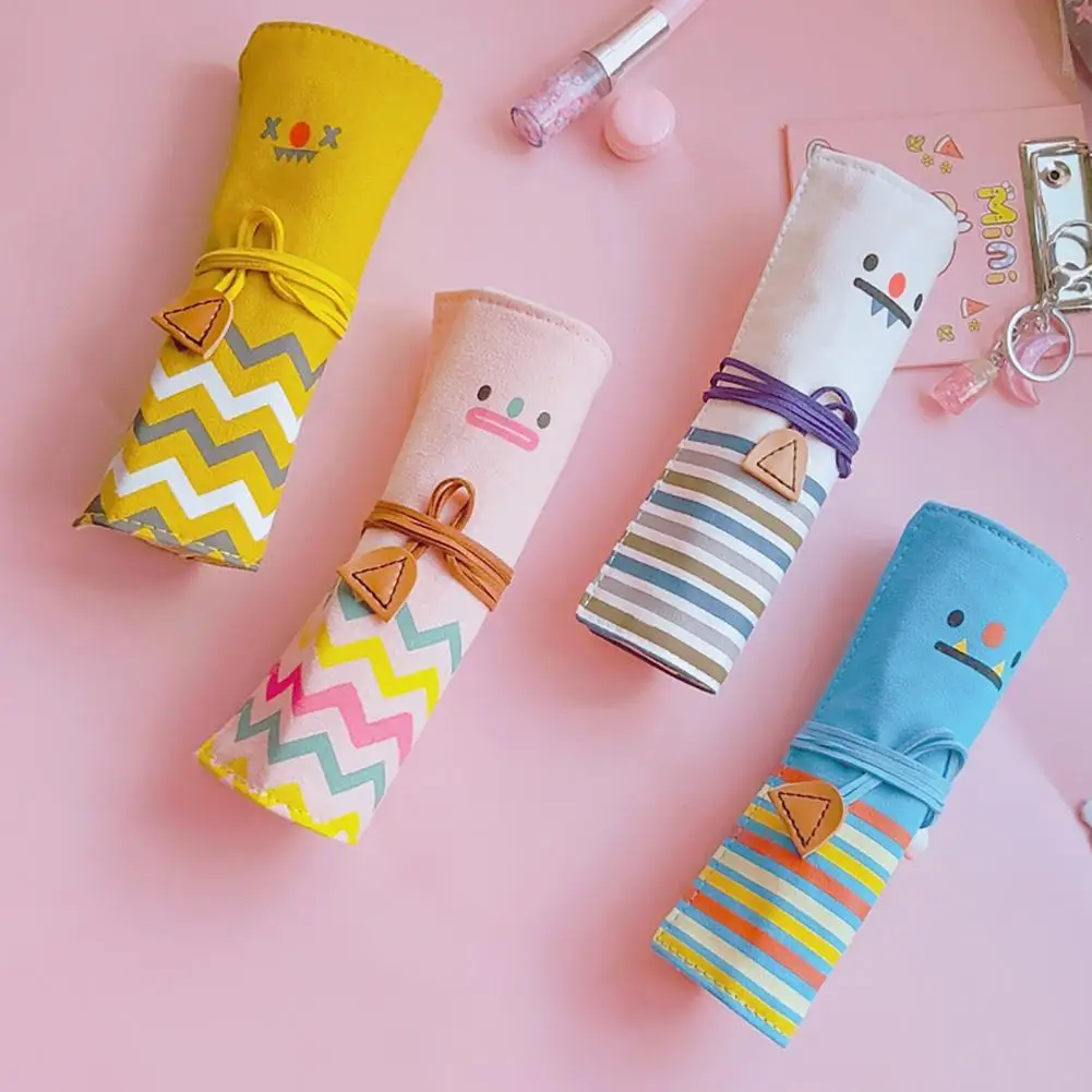 

Roll Pen Bag Drawstring Design Funny Expression Exquisite Storage Pencil Roll Wrap Pencil Bags School Stationery