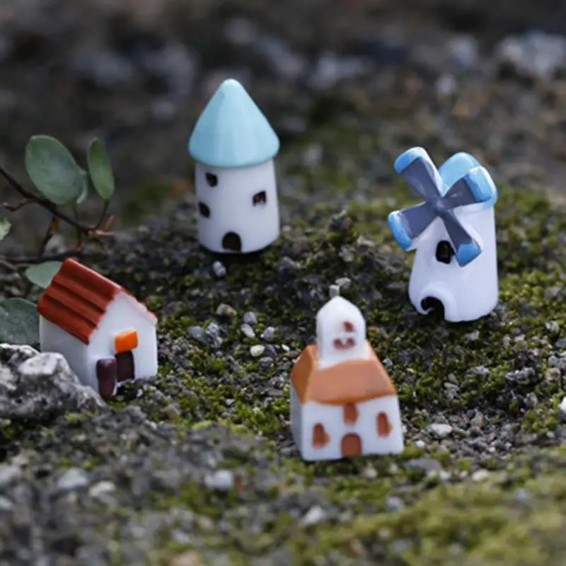 

4 Style Mini ature Bonsai Ornament Garden Bonsai Mini Craft Church Castle Resin Material For Miniature Home DIY Garden Ornament