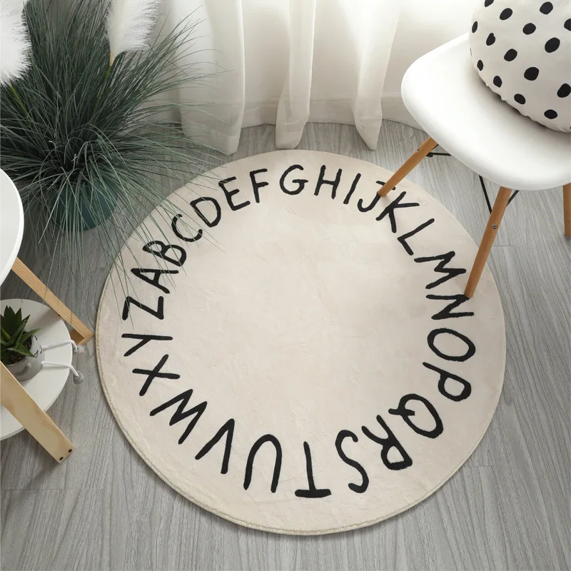 

ONEPACE Bedroom Bedside Rug Letter Printed Plush Carpet Round Cashmere Rugs