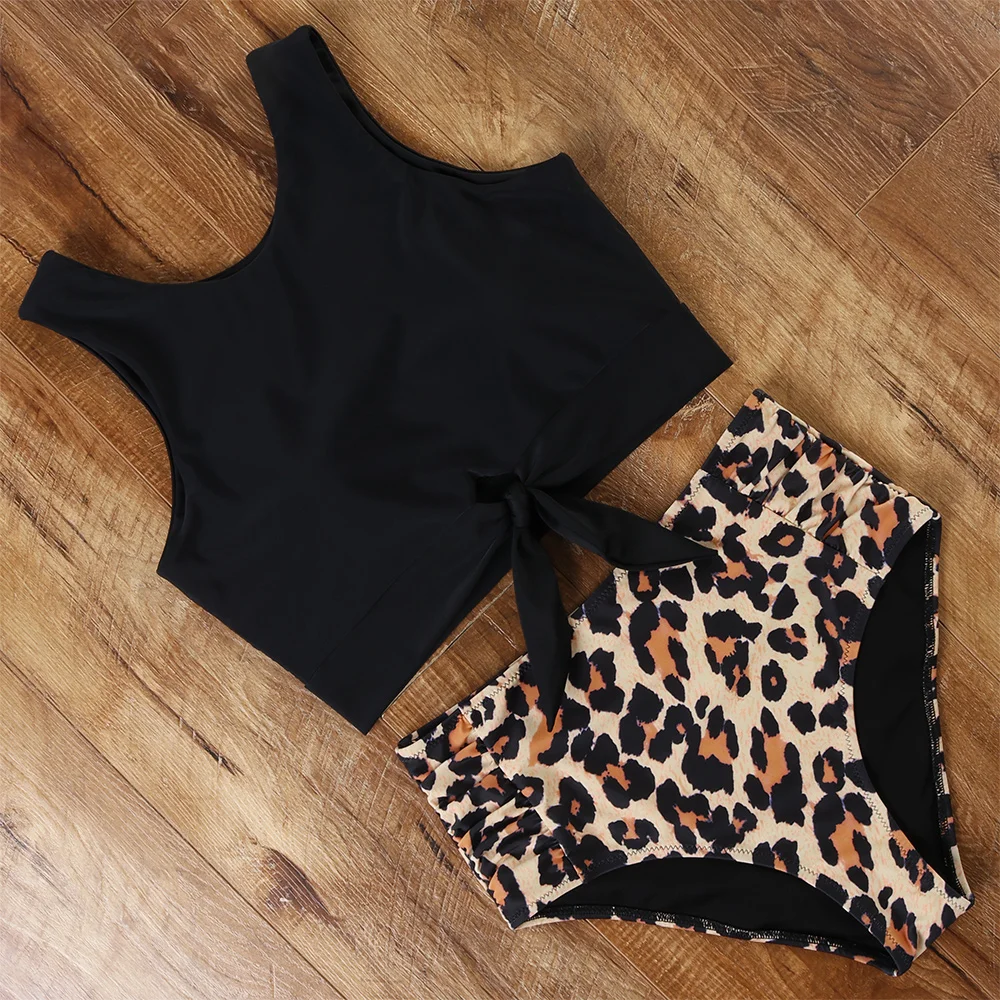 High Waist Bikini Leopard Swimsuit Women Bikini 2021 Floral Swimsuit Print High Neck Bikini Push Up Swimwear Snake Bathing Suit