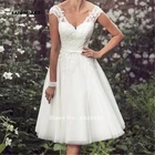 Женское Короткое свадебное платье It's yiiya, белое кружевное платье до середины икры с рукавами-крылышками и V-образным вырезом на лето 2019