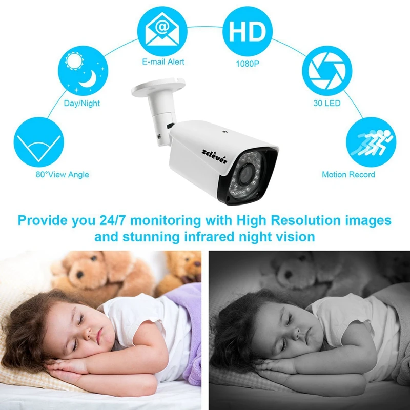1080P Домашняя безопасность Камера Системы, Zclever 8CH наблюдения DVR для наблюдения за состоянием труб 4/8 шт. 2.0MP всепогодный IP66 пуля Камера s Ночное видение