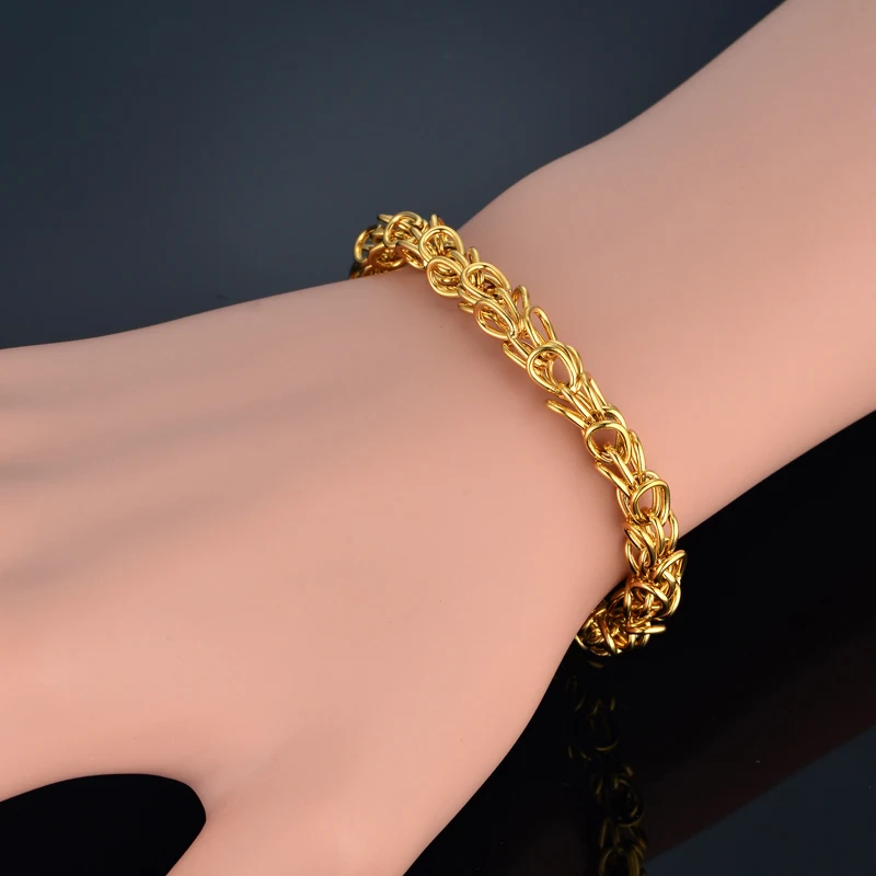 Мужской браслет в стиле хип хоп с цепочкой 5/10 мм золотой толстый из тяжелой меди