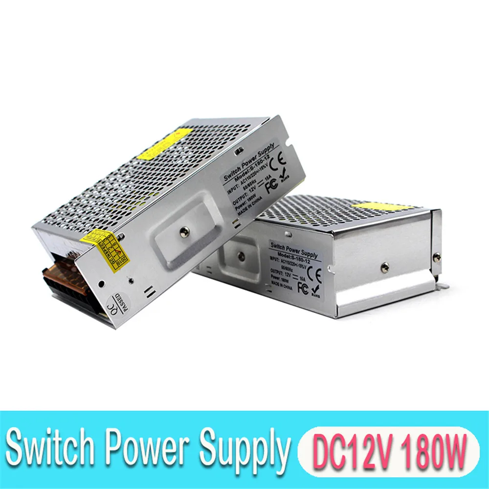 Блок питания переключателя DC12V 15A 180 Вт Светодиодный светильник-трансформатор 220 В