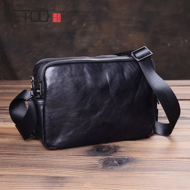 AETOO Vintage handmade men's shoulder bags, leather slanted bags, men's business casual fashion small bags, men's fashion bags