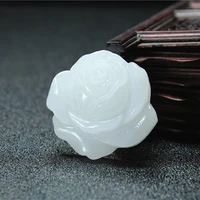 natural white jade rose flower pendant necklace chinese hand carved charm jewelry fashion accessories amulet for men women gifts