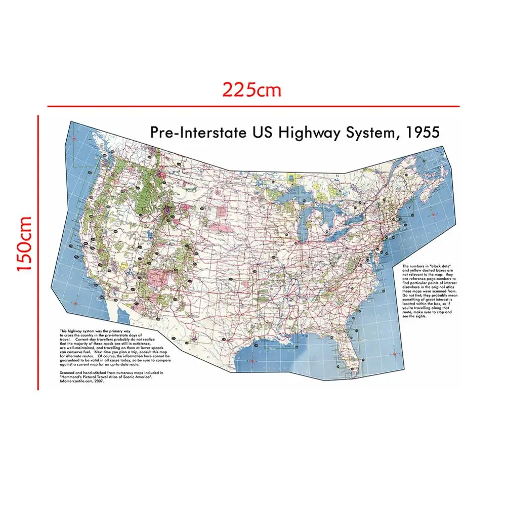 150x225 см предмежгосударственная Американская система шоссе карта США Школа Офис настенный Декор постер с рисунком от AliExpress WW