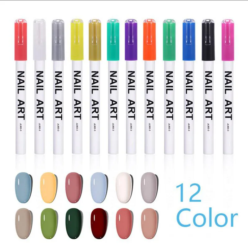 

1PC 3D Paint Pen Multicolor DIY Design Drawing Nail Polish Pen Nail Point Flower Line Markers Nail Art Decor Manicure Brush 12