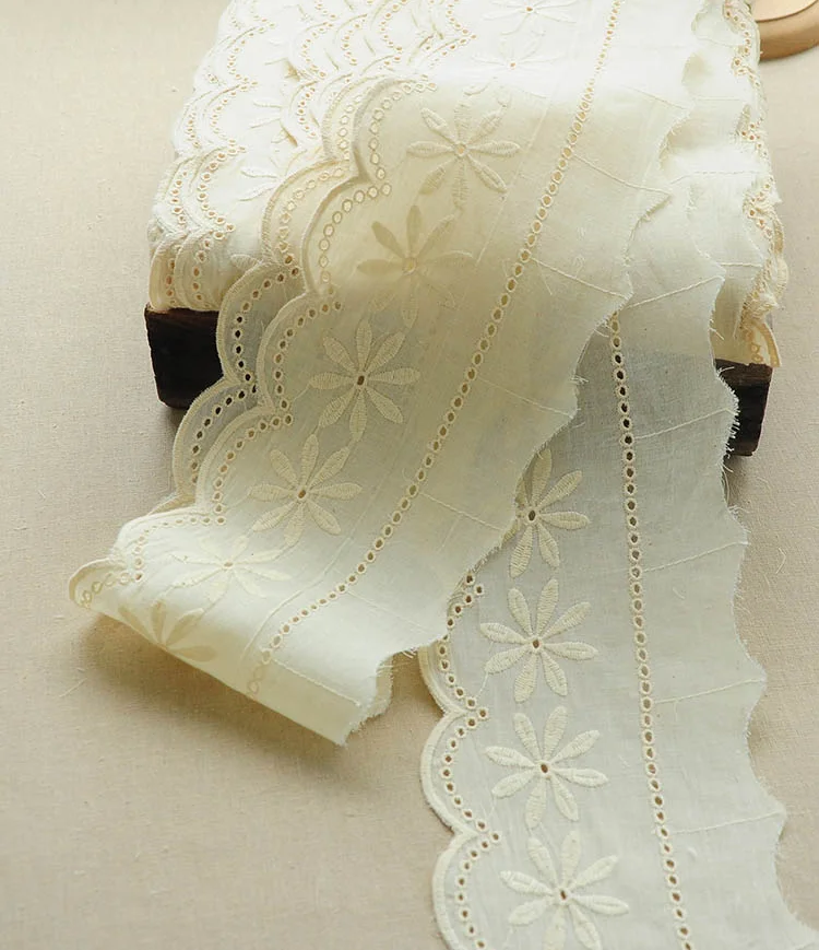 2 Meters Beige Vintage 100% Cotton Hollw out Lace Cloth Fabric Trim for DIY Handmade Craft 12cm Width | Дом и сад