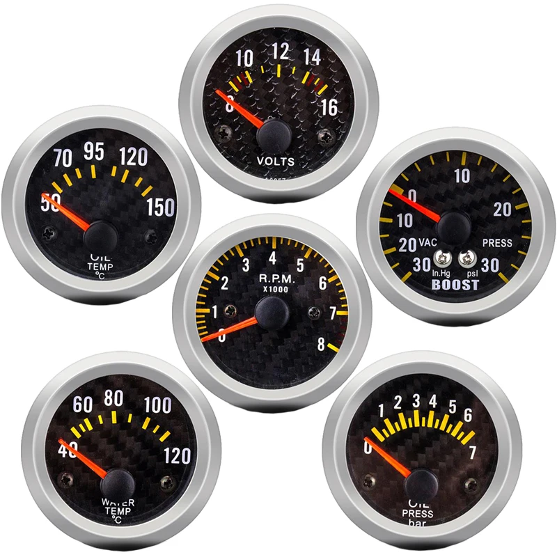 Boost gauge bar psi/Vacuum/Water temp/Oil temp/Oil pressure/Voltmeter/Tachometer RPM Car Gauge + Gauges holder tacometro digital
