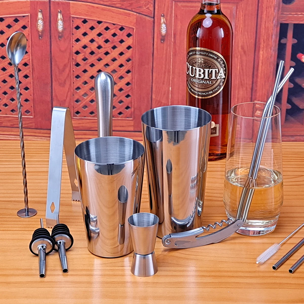 Bartender Kit, Boston Cocktail Shaker Set，  For Mixed Drinks Martini Home Bar Tools Stainless Steel, The Perfect Gift images - 6
