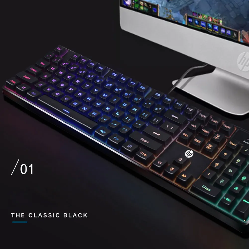 Hp K300 Проводная Водонепроницаемая игровая клавиатура механический эргономичный дизайн светодиодный с подсветкой 104 клавиш компьютерная геймерская клавиатура