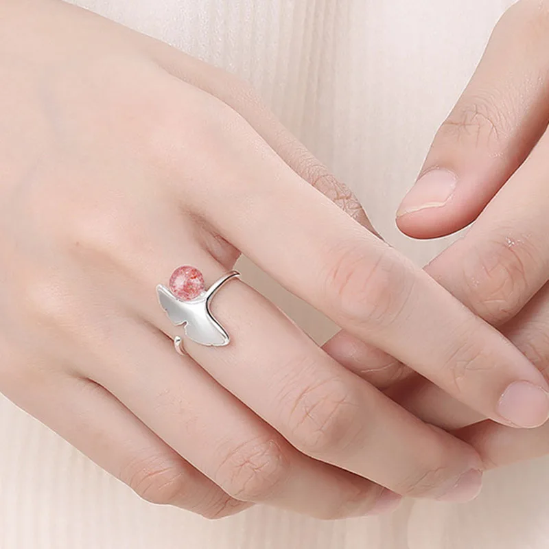 Женское кольцо MEETSOFT с серебряным покрытием простое регулируемое клубничным