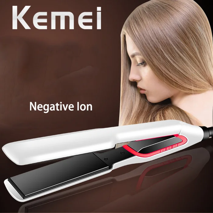 Kemei Выпрямитель для волос, утюжок для завивки волос с отрицательными ионами, выпрямление волос, щипцы для завивки, турмалин, керамическая нагревательная пластина, ЖК-дисплей