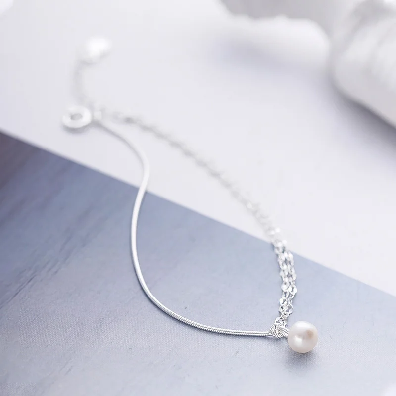 Жемчужные двухслойные браслеты на ногу серебро 925 пробы модные ювелирные изделия