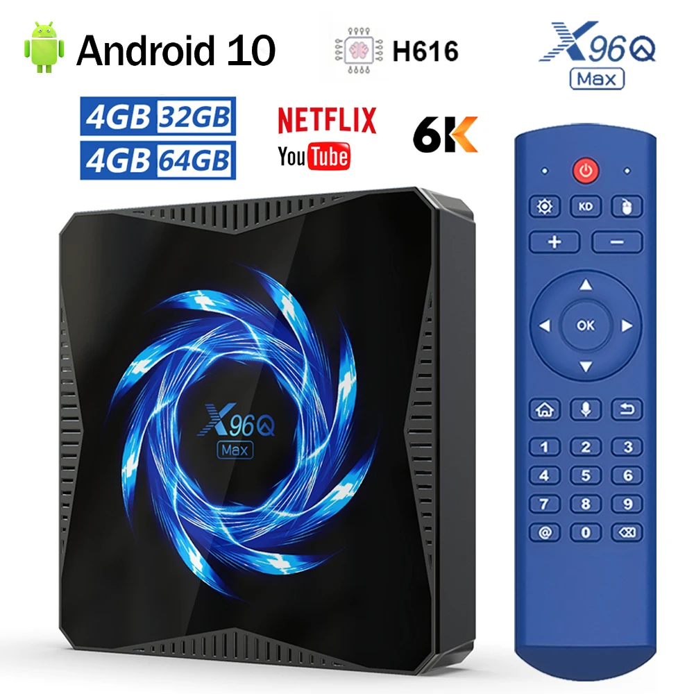 

Смарт-ТВ коробка X96Q MAX Android 10,0 Allwinner H616 4 Гб Оперативная память 32GB/64GB Встроенная память 6K HD медиаплеер 2,4 г 5G Wi-Fi Bluetooth Декодер каналов кабельног...