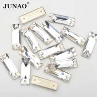 junao 721mm clear k9 sewn rhinestones rectangle shape glass crystal flatback decoration appliques for clothing accessories