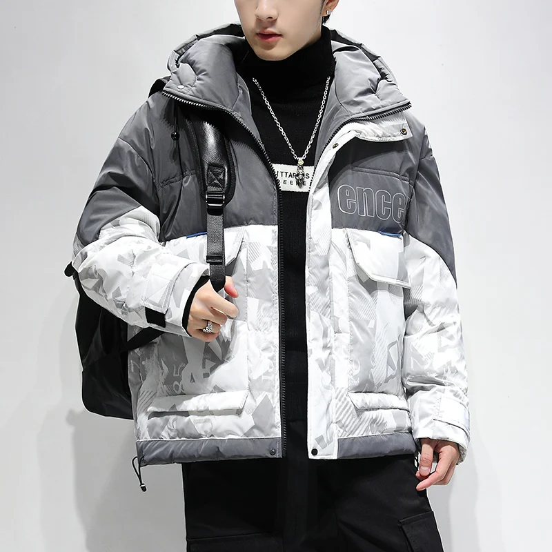 New Casual Winter Mens Bright Hooded Cotton-Padded Jackets Outwear Waterproof Parkas Large Size Down Coats Hip Hop Tops Clothing