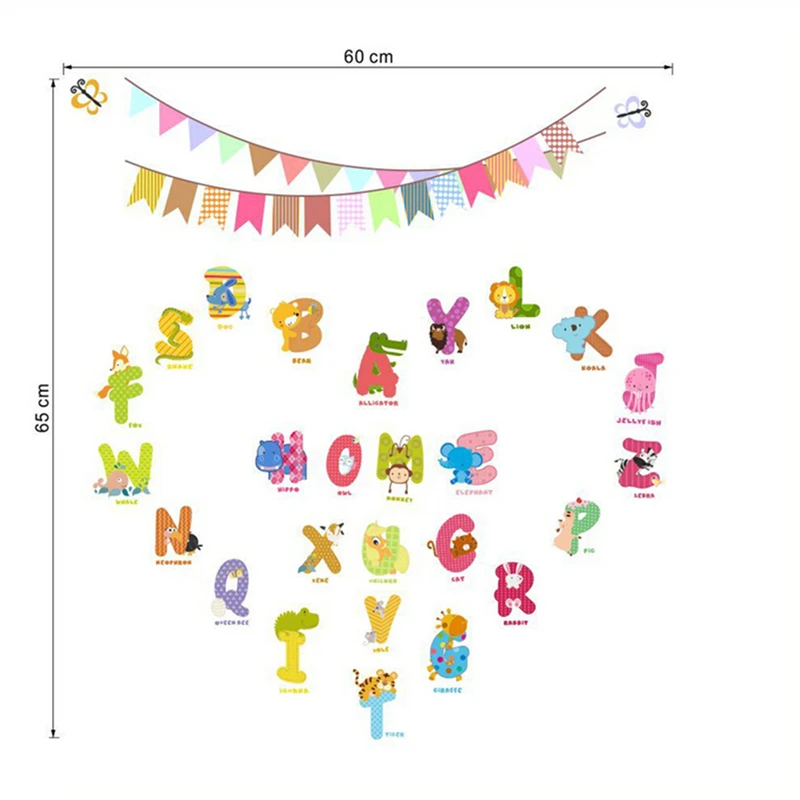 

1 x ABC Cartoon Wall Art Stickers For Kids Room Alphabet Removable Animal Letters Wall Decals
