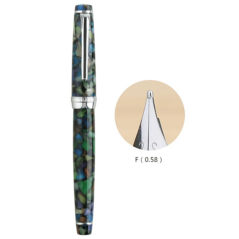 Green-0.58mm Перьевая ручка чернила полностью металлические ручки с зажимом Moonman Delike New Moon Смола перьевая ручка Иридиум дополнительный тонкий наконечник школьные офисные принадлежности - Цвет: Green-0.58mm