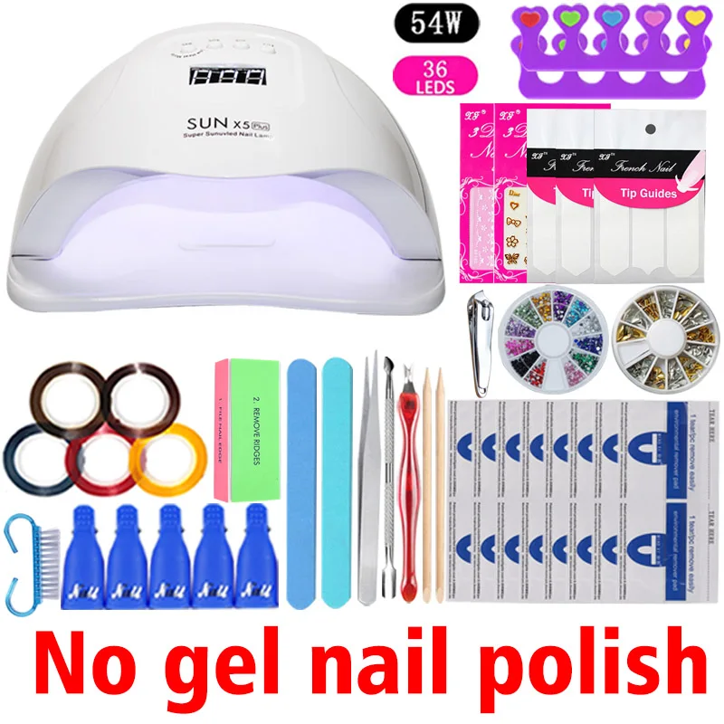 54w No nail polish Набор для ногтей 54/36 Вт Ультрафиолетовая лампа для маникюра Набор 6 цветов Гель-лак набор для ногтей сверлильный станок Комплект для наращивания ногтей пилка для ногтей инструмент - Цвет: 54w No nail polish