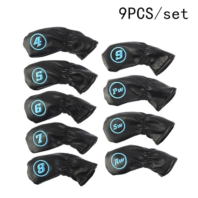 9pcs black NRC железные головные уборы для гольфа, изысканные полиуретановые толстые чехлы из искусственной кожи для клюшек для гольфа, железные головные уборы, аксессуары - Цвет: 9pcs black