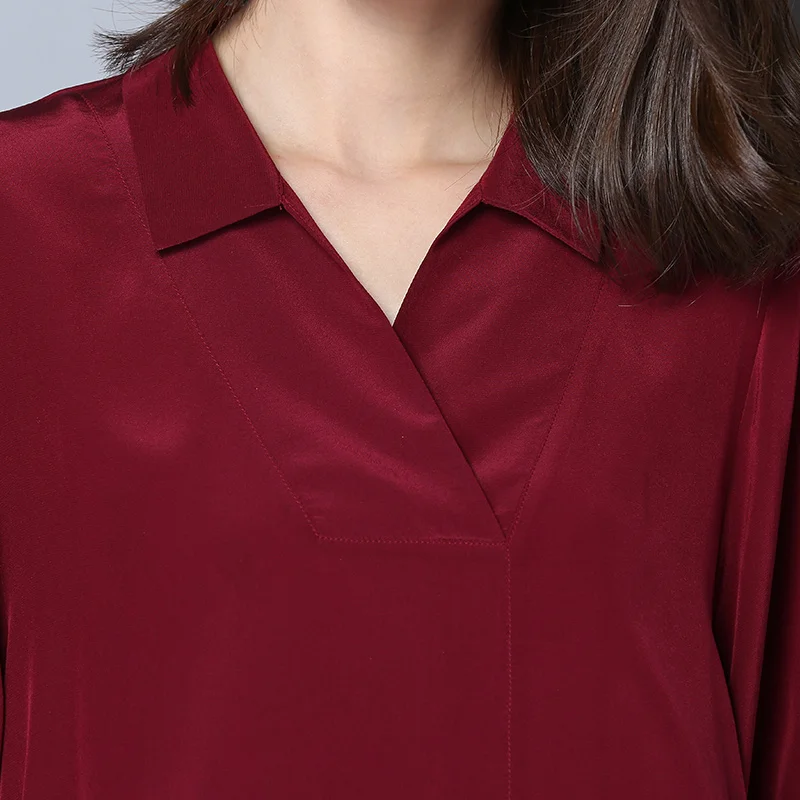 Блузка женская свободного покроя с рукавами-фонариками из искусственного шелка |