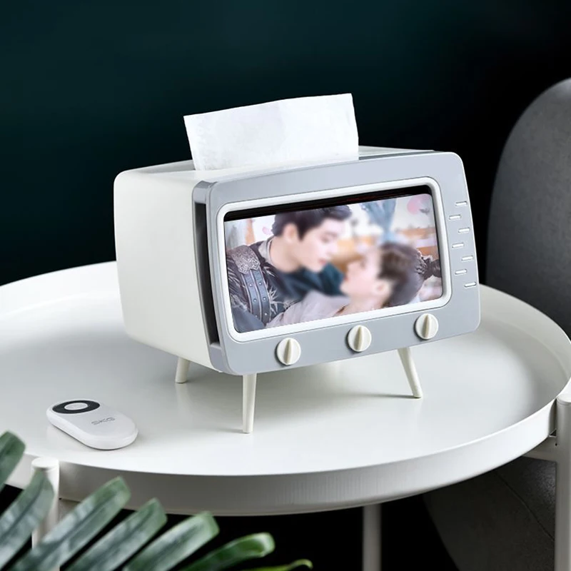 

TV Tissue Box Cover Dispenser Napkins Multifunctional Tissue Case Mobile Phone Household Storage Holder Box Napkins Container