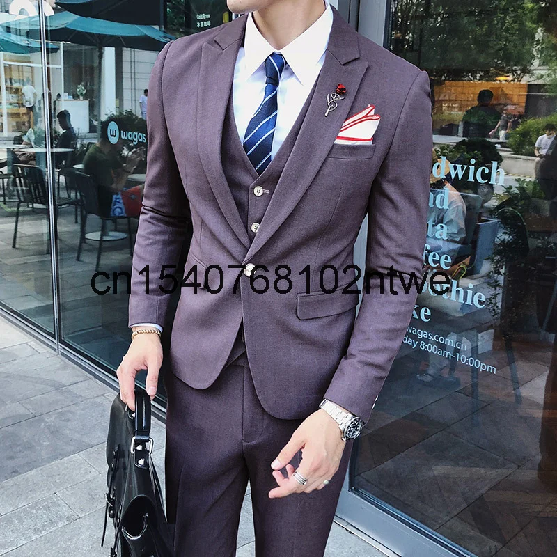 

Новый корейский мужской костюм на одной пуговице костюм-бестселлер для жениха костюм-тройка