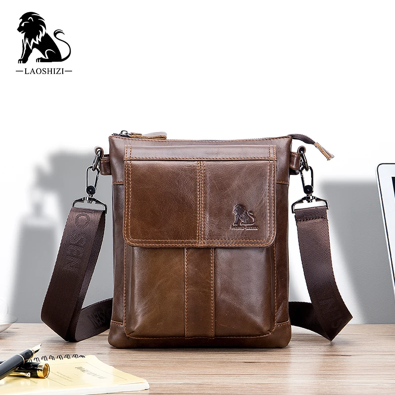 LAOSHIZI Men's Bags Nappa Leather Shoulder Messenger Bag Crossbody Bag Zipper Daily Office & Career Messenger Bag