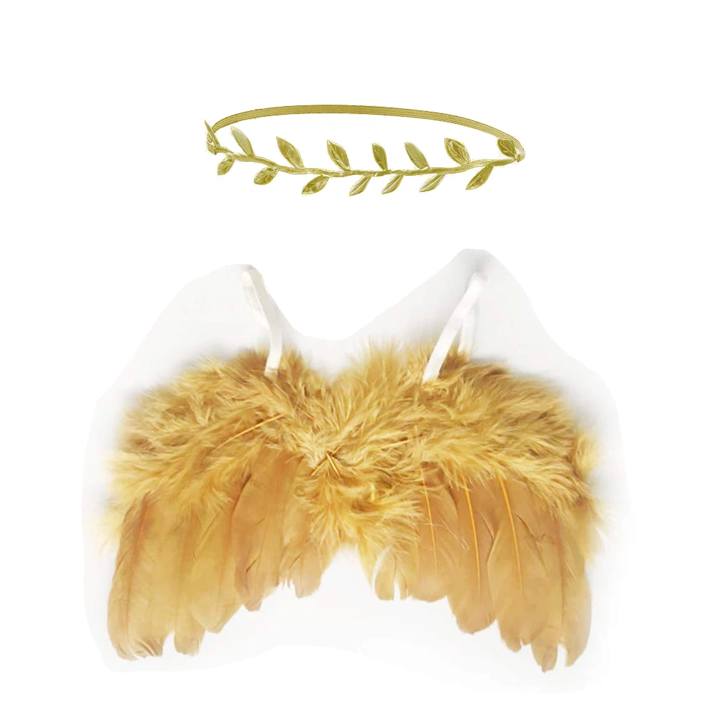 Boys Girls Leaf Headband Birthday Angel Wings Cute Newborn Baby Artificial Feather Gift DIY Photo Prop Set Art Soft Party |