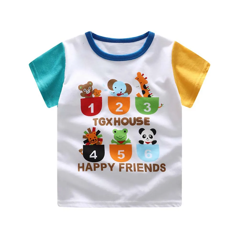 

1-5 Years Kids Boy Girl Short Sleeve T-Shirt Korean Cartoon Printed Round Neck Cute Cotton Summer