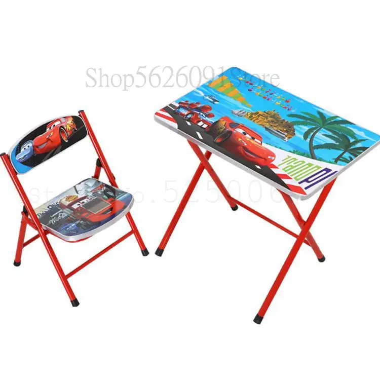 Cartoon Kindergarten Pupils Children Folding Study Desk And Chair Set Table To Drop |