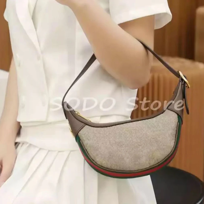 

High quality luxury brand leather women's crescent bag