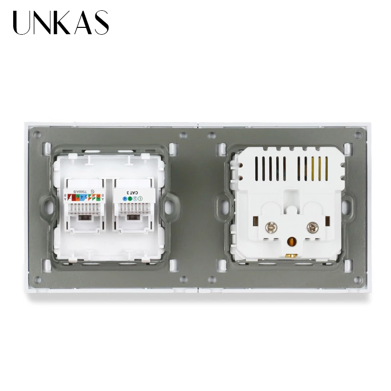 Французская стандартная настенная розетка UNKAS со стеклянной панелью и 2