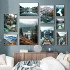 Скандинавский природный пейзаж, лес, горы, озеро, лодка, искусство, холст, живопись, Постер, печать, современный Декор для дома в скандинавском стиле, роспись