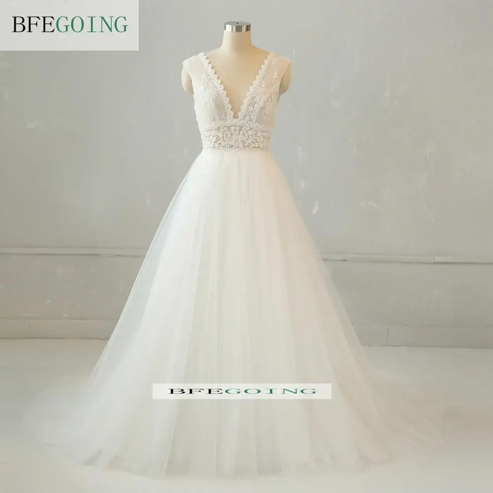 Женское свадебное платье-трапеция до пола без рукавов с аппликацией и бисером